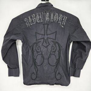 Roar Shirt Mens XXL‎ Distressed Faded Black Embroidered Button Up Western